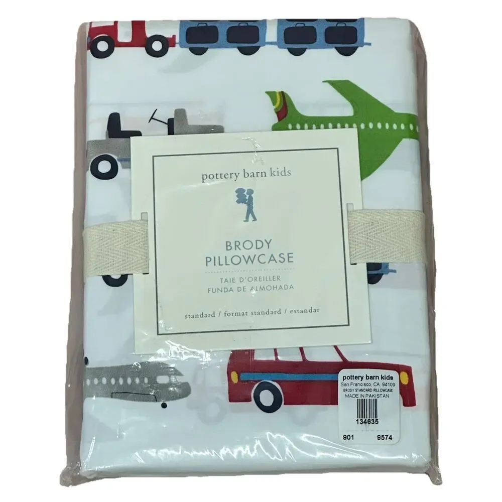 Pottery Barn Kids Brody Standard Pillow Case Transportation Vehicles Cotton